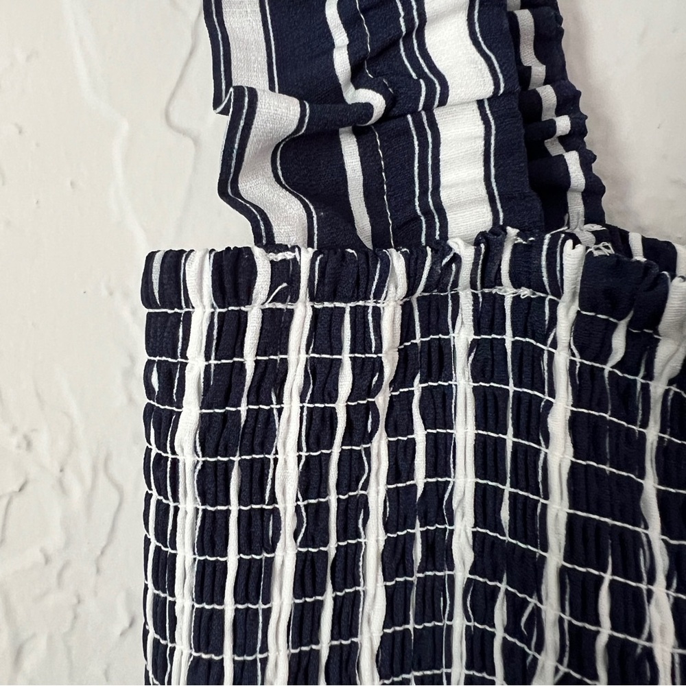 Stripe Smocked Maxi Dress, Size Small. Navy and white striped tiered maxi dress. - Picture 4 of 9